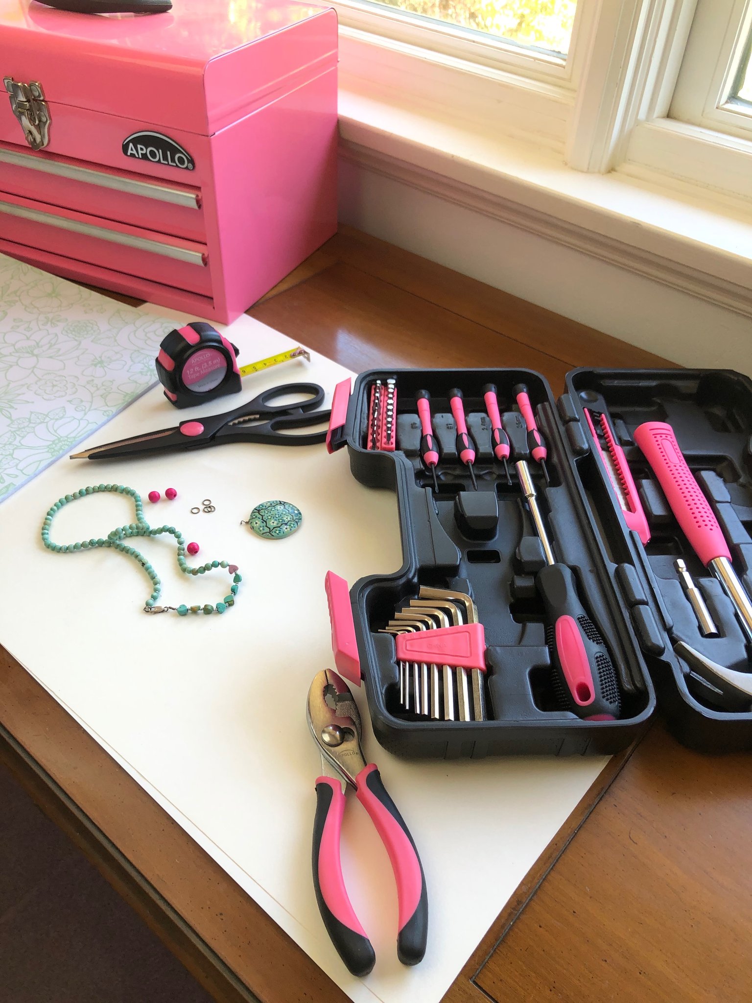 Household Hand Tool Set, Apollo Precision Tools, 39-Piece, Pink Grips - 4