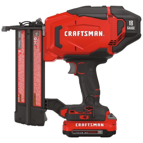 Brad Nailer Kit, Craftsman, Battery Included, 20 V, 1.5 Ah, 100 lb Magazine, 18 ga Nail, Brad Nail Fastener - 2