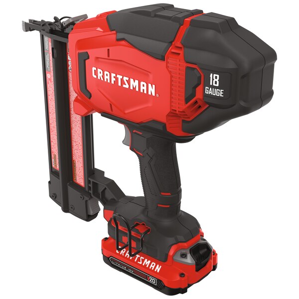 Brad Nailer Kit, Craftsman, Battery Included, 20 V, 1.5 Ah, 100 lb Magazine, 18 ga Nail, Brad Nail Fastener - 3