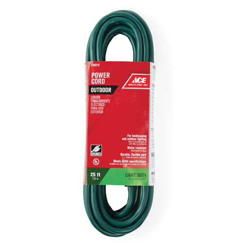 ACE OUST163025GR Extension Cord, 16 AWG Cable, 25 ft L, 13 A, 125 V, Green - 2