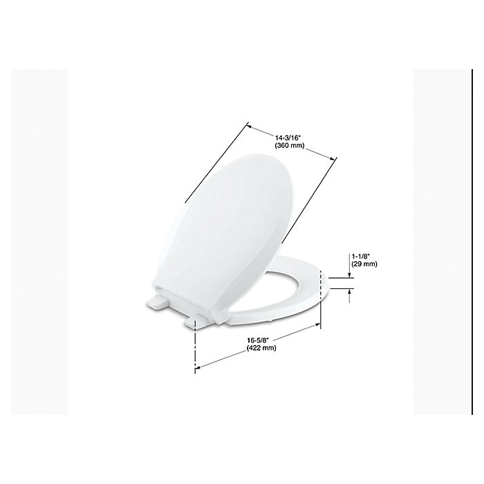 Kohler Quiet-Close Cachet Series K-4639-0 Toilet Seat, Elongated, Round, Plastic, White, Quick-Release Hinge