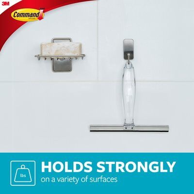 Command BATH32-SS-ES Bath Squeegee and Hook, 8 in L Blade, Straight Blade, Stainless Steel Blade, Plastic Handle - 3