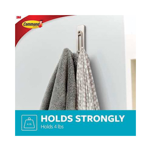 Command BATH36-SN-ES Large Double Bath Hook, 4 lb, 1-Hook, Metal/Plastic, Satin Nickel