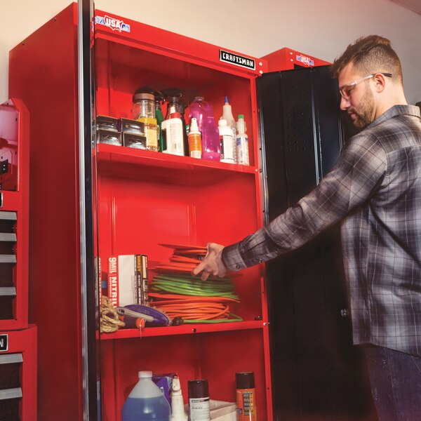 Garage Cabinet, Craftsman, 37,143 cu-in, 32 in W, 74 in H, 18 in D, Steel, Black/Red - 4
