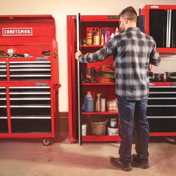 Garage Cabinet, Craftsman, 37,143 cu-in, 32 in W, 74 in H, 18 in D, Steel, Black/Red - 5