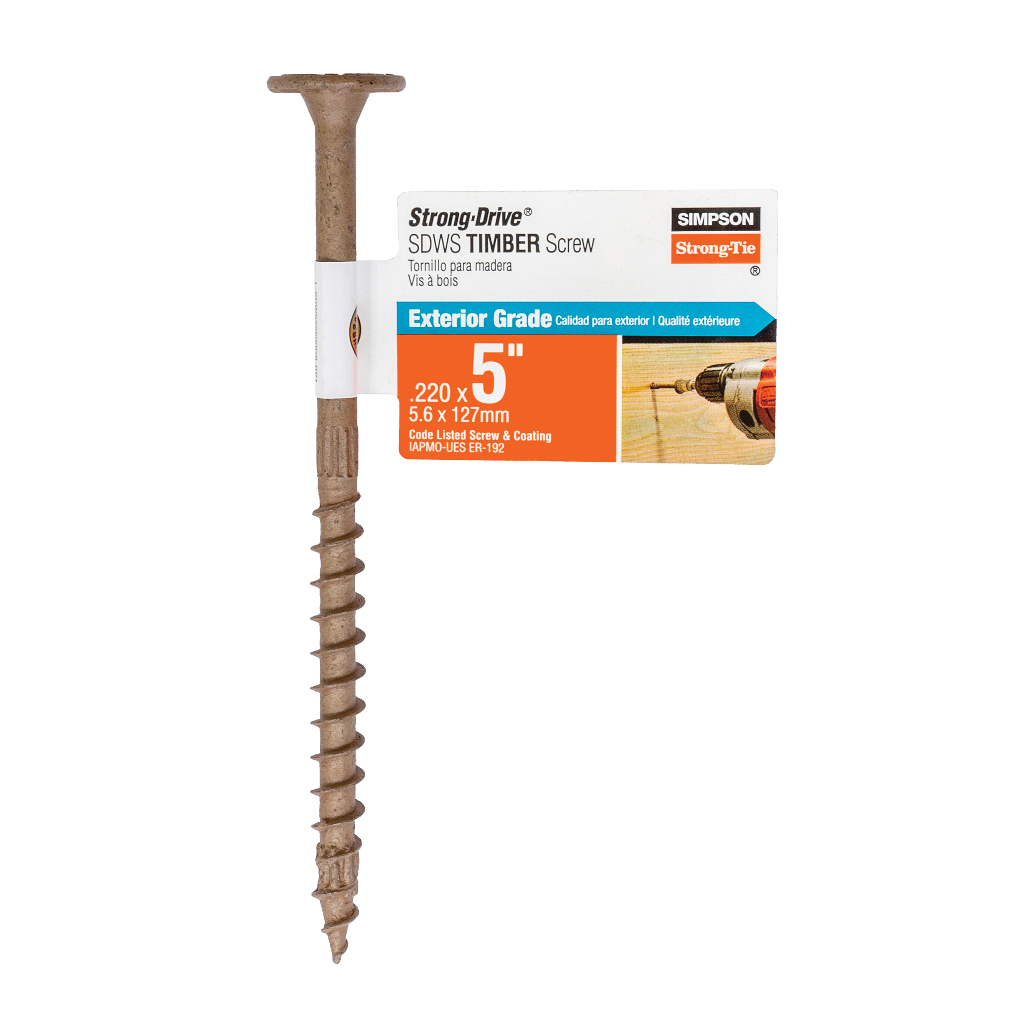 Simpson Strong-Tie Strong-Drive SDWS SDWS22500DB-RP1 Timber Screw, 5 in L, Serrated Thread, Washer Head, Tan, Steel