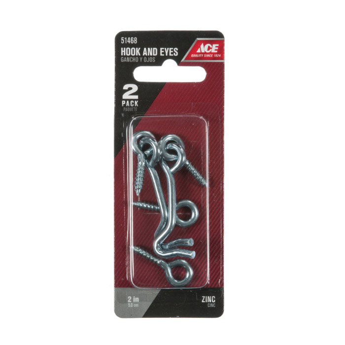 Hook and Eye, Ace, 0.148 in Dia Wire, Steel, Zinc - 2