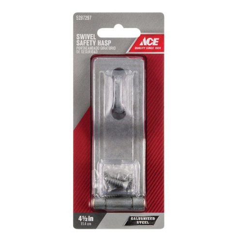 Safety Hasp, Ace, 4-1/2 in L, Steel, Galvanized, Swivel Staple - 2