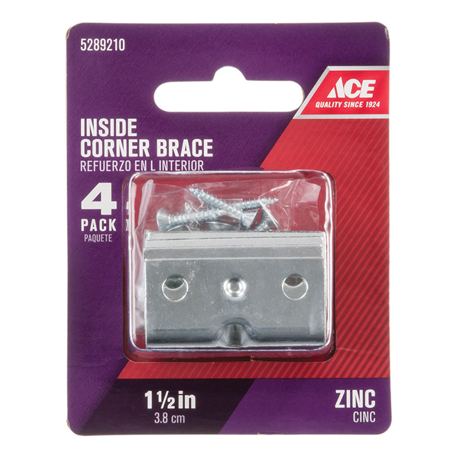 Inside Corner Brace, Ace, 1-1/2 in L, 2-3/4 in W, 1-1/2 in H, Zinc - 2