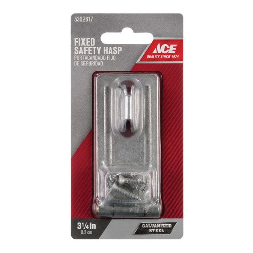 Safety Hasp, Ace, 3-1/4 in L, Steel, Galvanized, Fixed Staple - 2