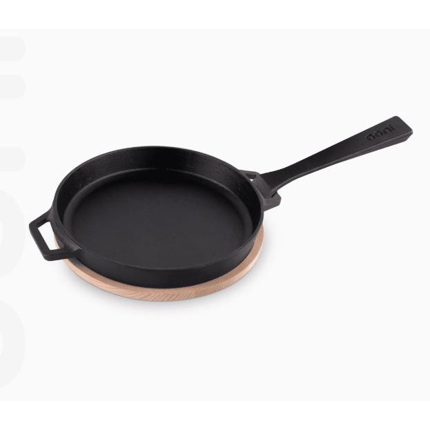 UU-P09F00 Skillet Pan, Cast Iron/Wood, Black/Brown