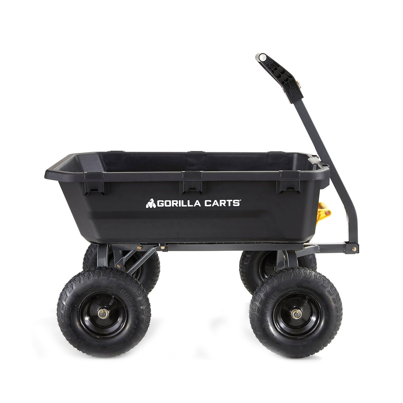 Gorilla Carts GCG-7 Yard Dump Cart, 1200 lb, 39-1/2 in L x 27 in W Deck, Poly Deck, 4-Wheel, 13 in Wheel, Black - 4