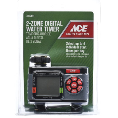 Hydrologic Water Timer, Ace, 2 -Zone, 4 -Program, Digital Display, Black/Gray - 2