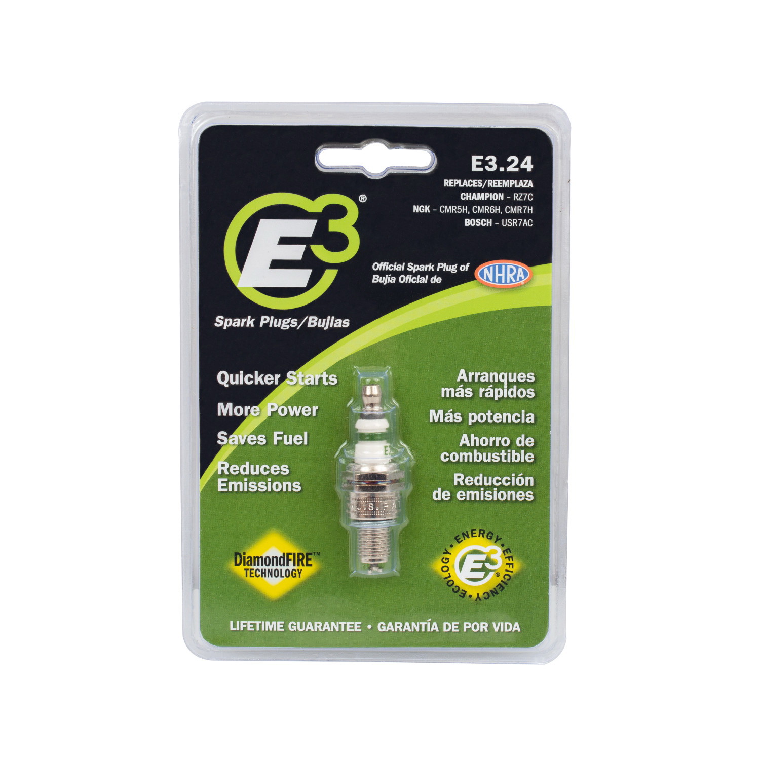 E3 E3.24 Spark Plug, 10 mm Thread, 5/8 in Hex, For: 2-Cycle, 4-Cycle Engines - 3