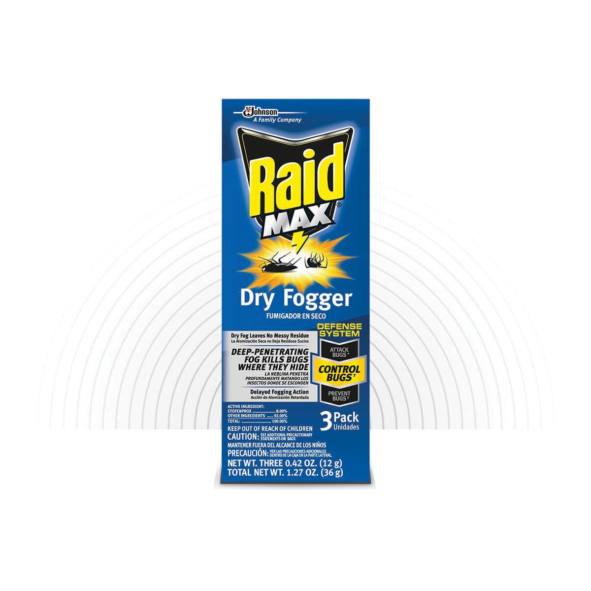 Raid Max 892 No Mess Dry Fogger, 1.27 oz Capacity, 2560 sq-ft Coverage Area