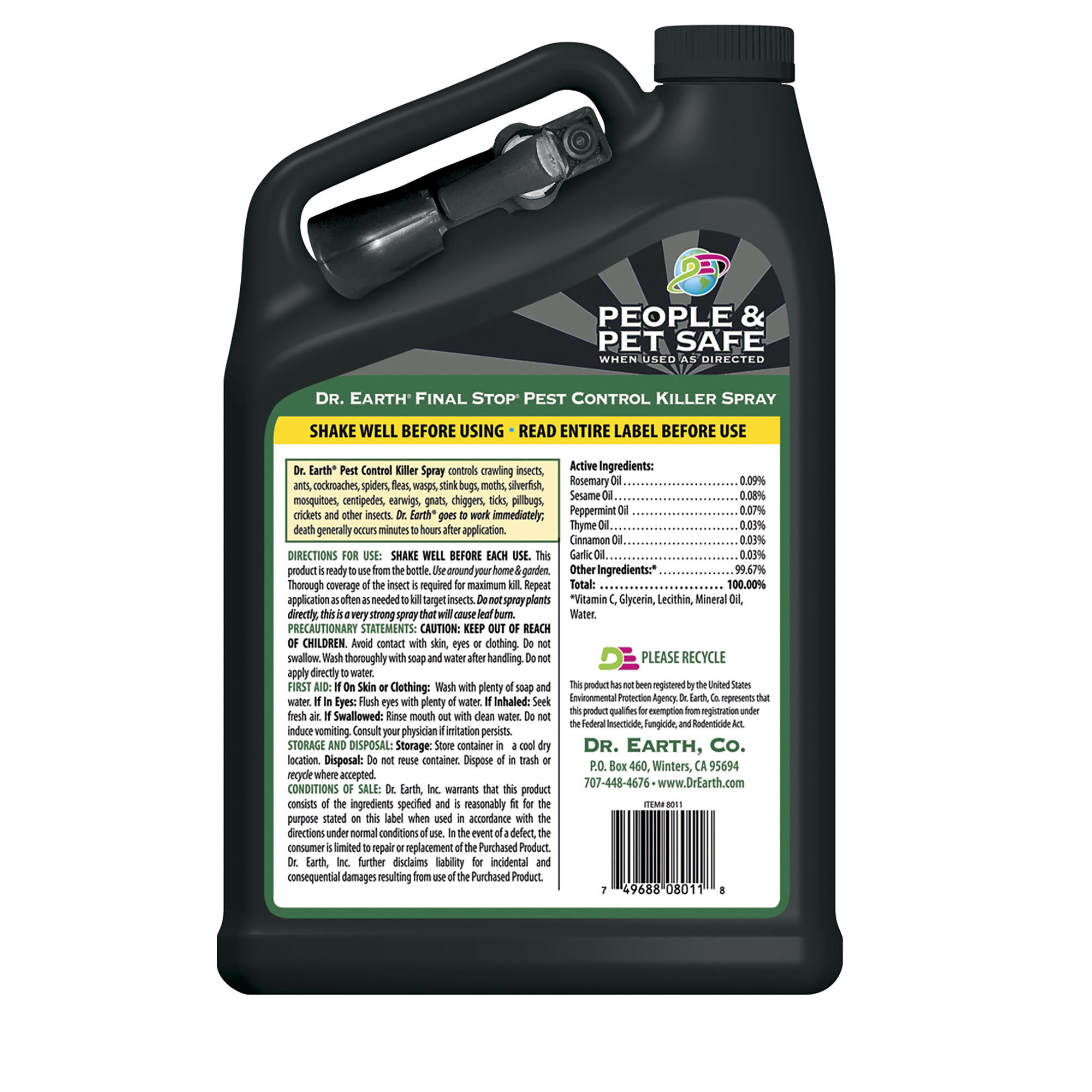 Dr. Earth 8011 Pest Control Killer Spray, Liquid, Spray Application, Home, Garden, 1 gal