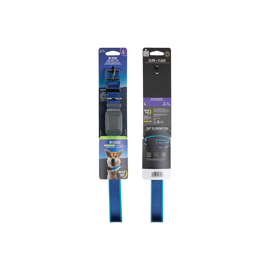 Nite Ize NITEDOG NDCRL-03-R3 Rechargeable Dog Collar, 20 to 24 in Neck, 26.14 in L Collar, 1-1/2 in W Collar, Blue - 2