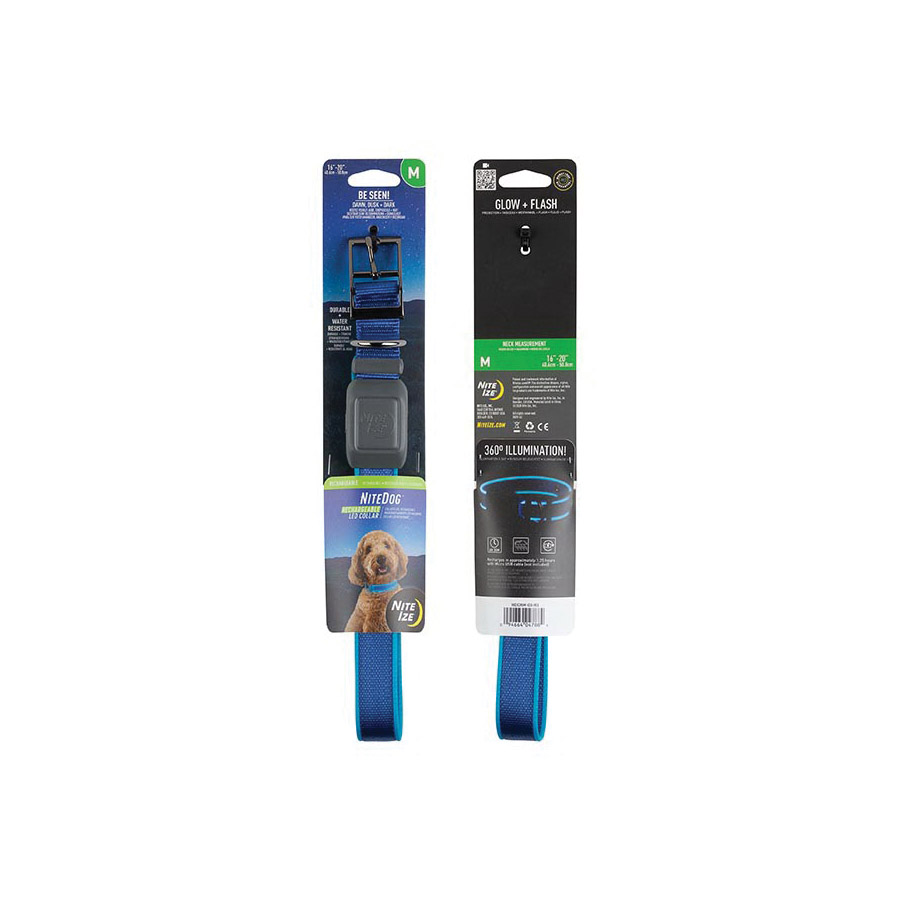 Nite Ize NITEDOG NDCRM-03-R3 Rechargeable Dog Collar, 16 to 20 in Neck, 22.13 in L Collar, 1-1/2 in W Collar, Blue - 2