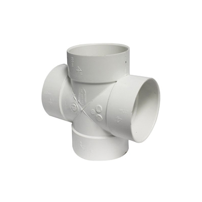 414450BC Sewer Pipe Cross, 4 in, Hub, PVC, White