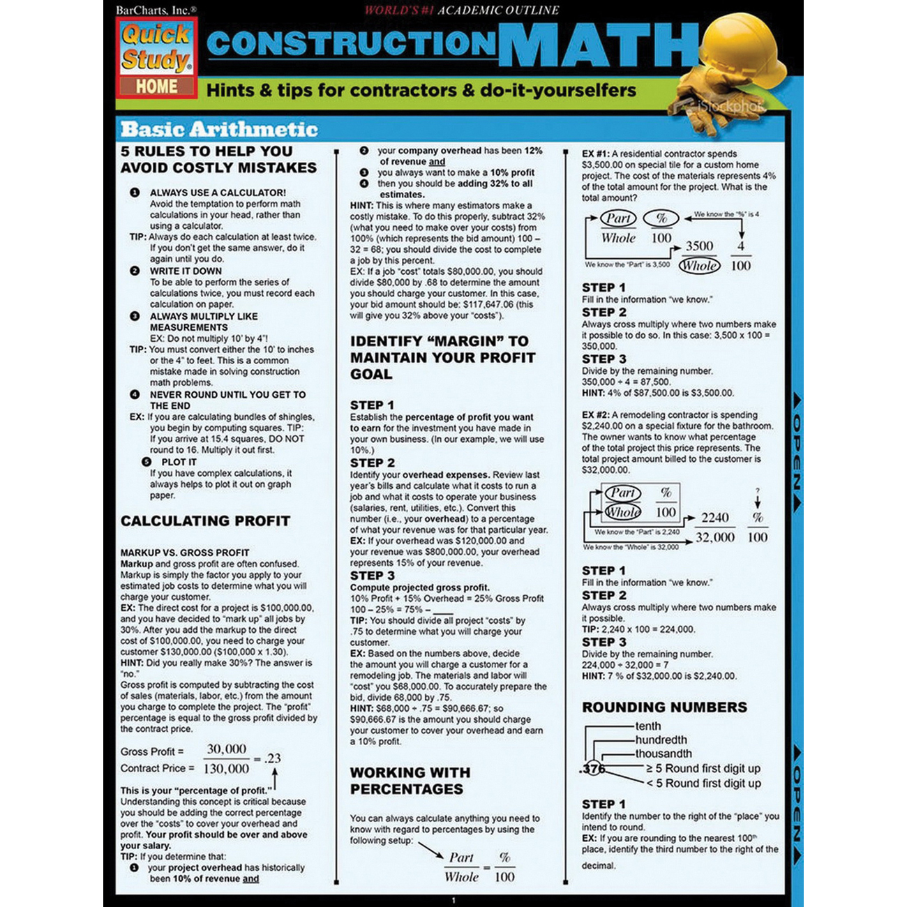 QuickStudy 9781423208877 Reference Guide, Construction Math, Author: Chris Prince, 6-Page - 2