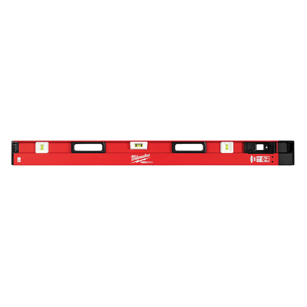 Redstick Series Magnetic Expandable Level, Milwaukee, 47.99 in L, 3-Vial, Aluminum, Black/Red - 2