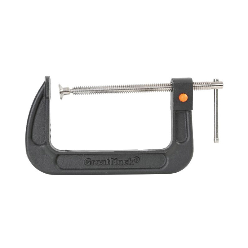 Quick Release C-Clamp, Greatneck, 6 in Max Opening Size, 3.46 in D Throat, Cast Iron Body, Black Body - 2