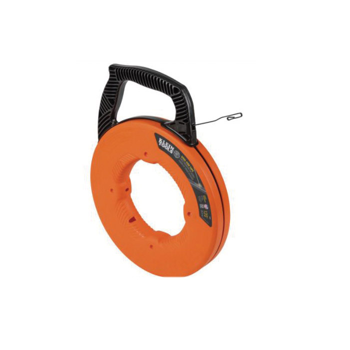 56333 Fish Tape, 1/8 in Tape, 120 ft L Tape, Steel Tape, Black/Orange Case