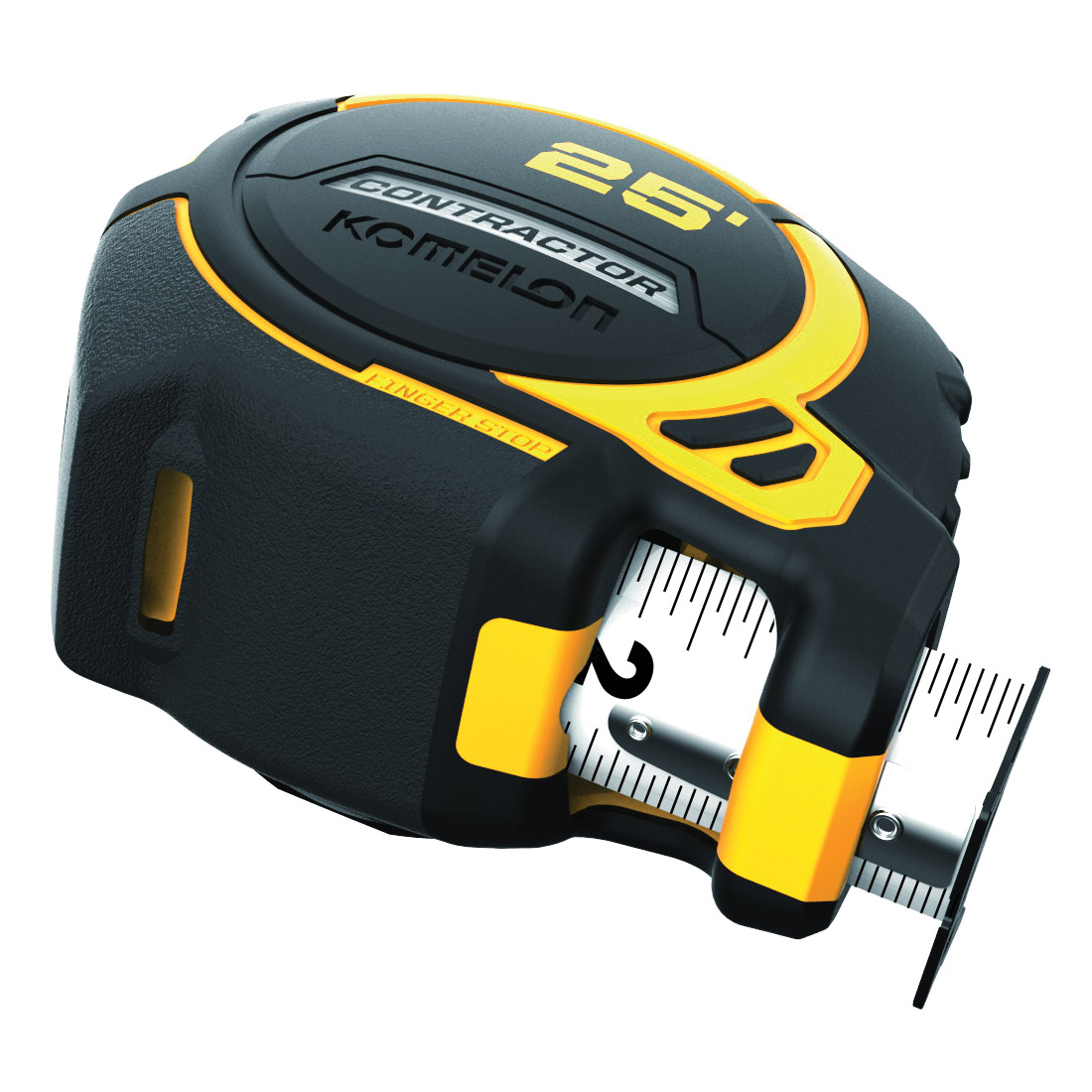 Contractor TS Magnetic Tape Measure, Komelon, 25 ft L, 1-1/4 in W, Steel Blade, ABS/Rubber Case, Black/Yellow Case - 3
