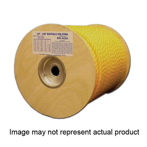 Buffalo Rope, T.W. Evans Cordage, 3/4 in Dia, 1445 lb Working Load, Polypropylene, Yellow, Sold by the Foot - 1