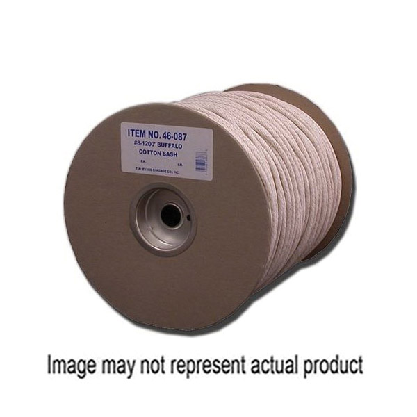 Buffalo Sash Cord, T.W. Evans Cordage, 7/32 in Dia, 125 lb Working Load, Cotton, White, Sold by the Foot - 1
