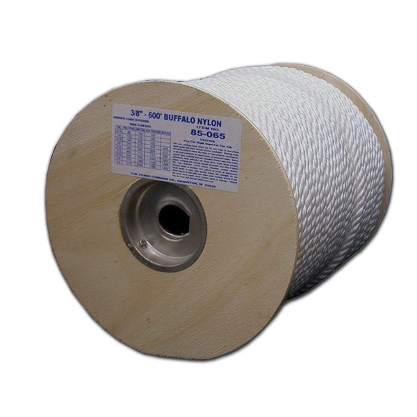 Buffalo Rope, T.W. Evans Cordage, 3/4 in Dia, 1562 lb Working Load, Nylon, White, Sold by the Foot - 1