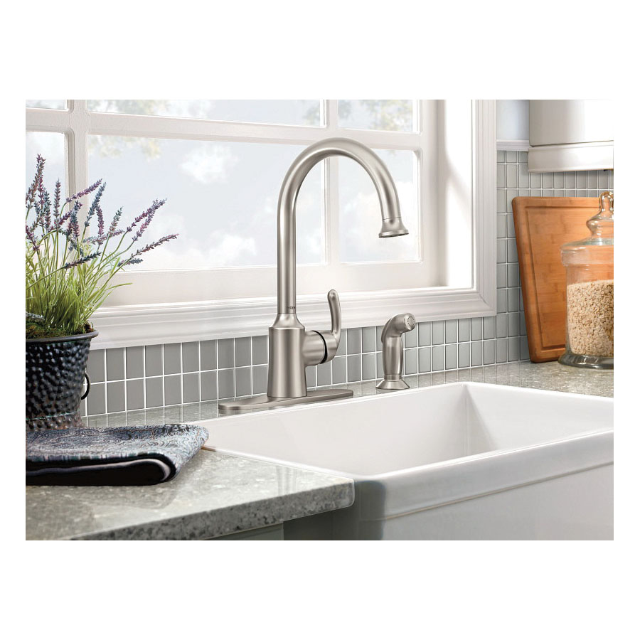 Bayhill Kitchen Faucet, Moen, 1-Handle, Stainless, Includes Sprayer - 2