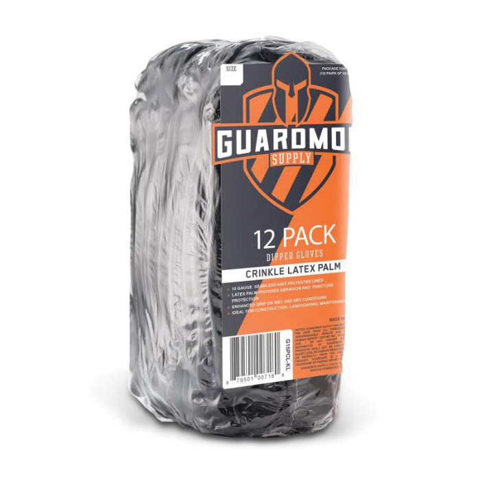Guardmor Latex Dipped Polyester Gloves, Lift, Crinkle Texture, Large, Black - 3