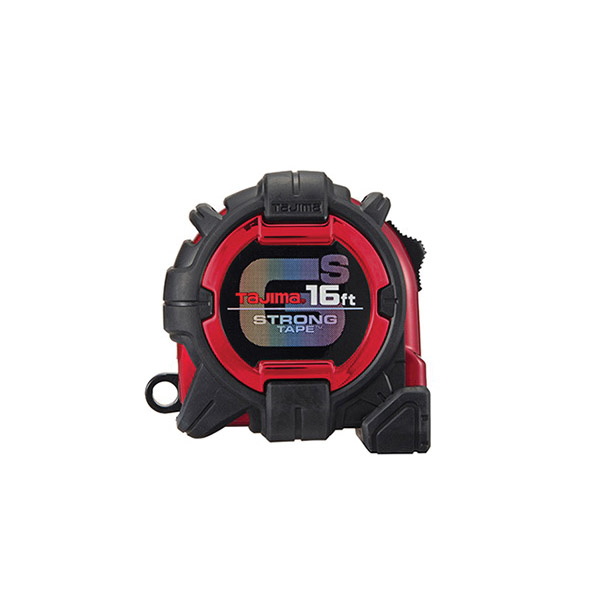 Tape Measure, Tajima, 16 ft L, 1 in W, Steel Blade, Rubber Case, Black/Red Case - 2