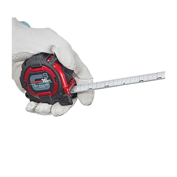 Tape Measure, Tajima, 16 ft L, 1 in W, Steel Blade, Rubber Case, Black/Red Case - 4