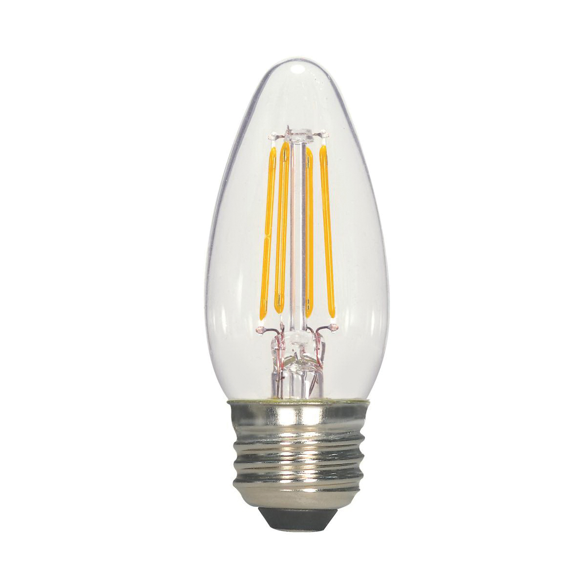 Satco S21701 LED Bulb, Decorative, B11 Lamp, 25 W Equivalent, E26 Lamp Base, Dimmable, Clear, Warm White Light