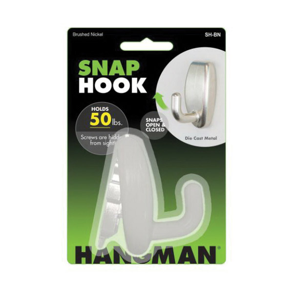 Snap Hook, Hangman, 1 in W, Zinc, Brushed Nickel, 50 lb - 1
