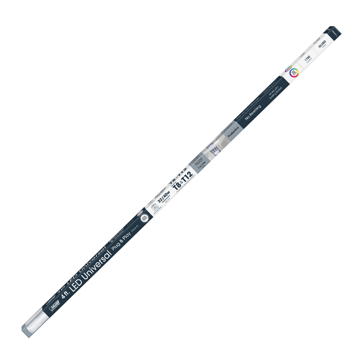 Feit Electric T48/840/LEDG2 LED Fluorescent Tube, General Purpose, T8, T12 Lamp, 32, 40 W Equivalent, G13 Lamp Base