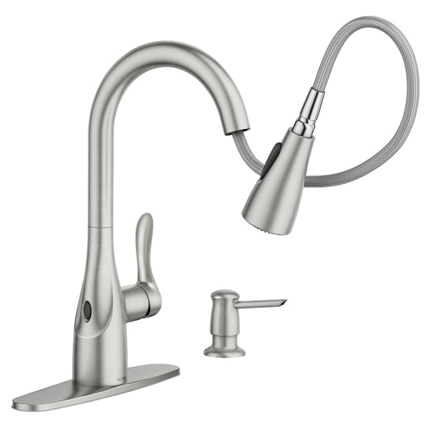 Moen Arlo 87087EWSRS Pull-Down Kitchen Faucet, 1-Faucet Handle, 8-7/16 in H Spout, Metal, Stainless Steel, Deck Mounting - 2