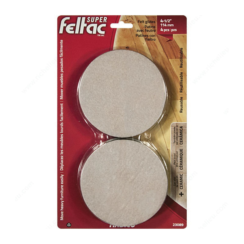 SUPER feltac 23089 Reusable Glide, Felt/Foam, Beige/Black, 114 mm Dia x 14.5 mm THK Dimensions - 2