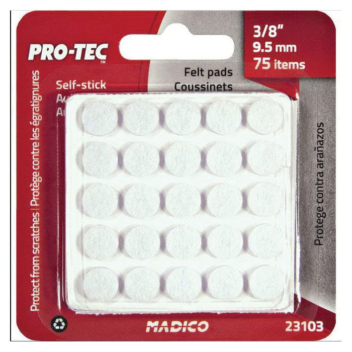 Pro-Tec 23103 Medium-Duty Protective Pad, Felt/Polyester, White, 9.5 mm Dia, 3 mm Thick, Round - 2