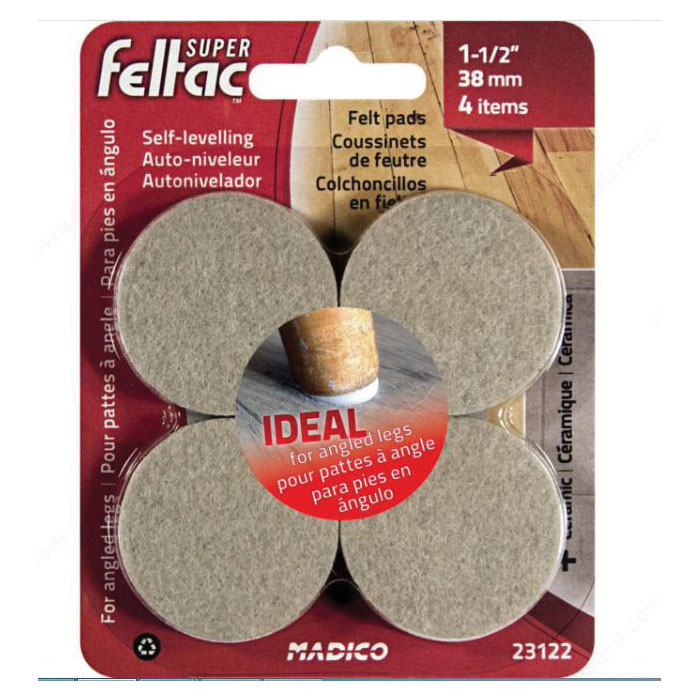 SUPER feltac 23122 Self-Leveling Protective Pad, Felt/Polyester, Tan, 38 mm Dia, 8.5 mm Thick, Round - 2