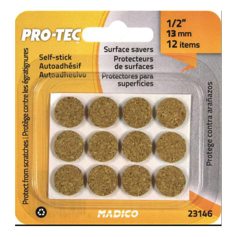Pro-Tec 23146 Self-Adhesive Bumper Pad, Round, Cork, Beige - 2