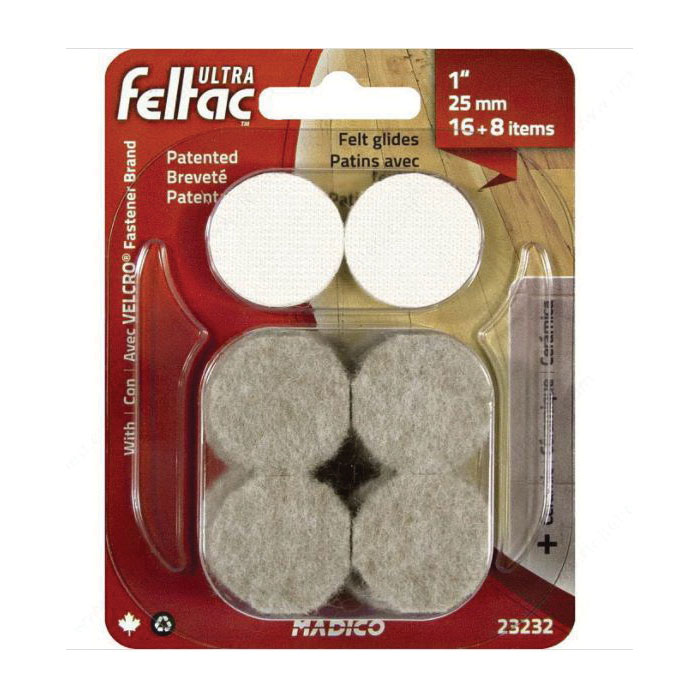 ULTRA feltac 23232 Heavy-Duty Protective Pad, Felt/Polyester, Beige/White, 25 mm Dia, Round - 2