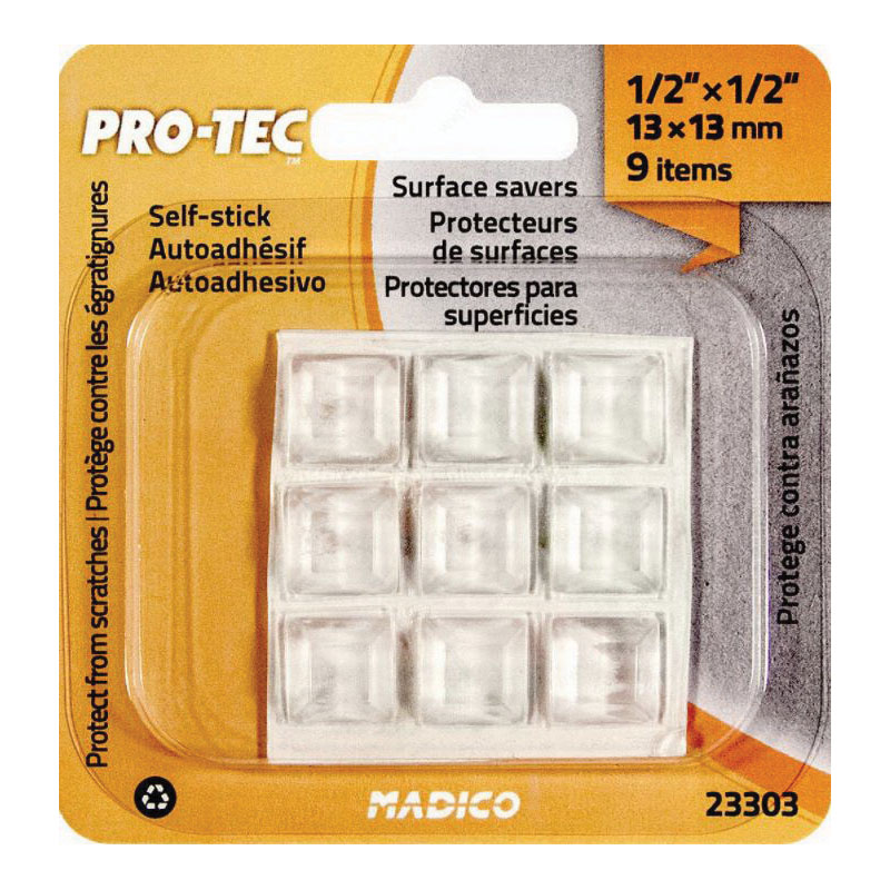 Pro-Tec 23303 Self-Adhesive Bumper Pad, Square, PVC, Clear, 9/PK - 2