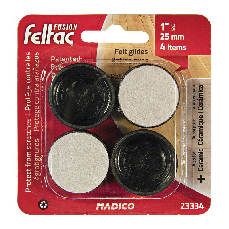 FUSION feltac 23334 Leg Tip, Round, Plastic/Polyester, Beige/Black, 25 mm ID x 29 mm OD Dia, 21 mm H - 2