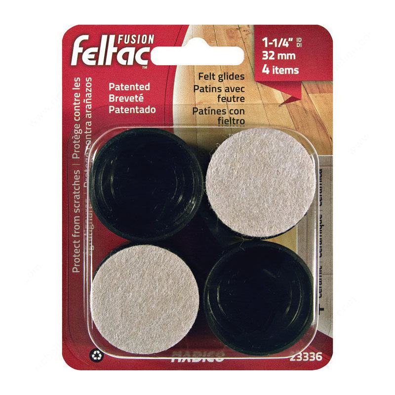 FUSION feltac 23336 Leg Tip, Round, Plastic/Polyester, Beige/Black, 32 mm ID x 36 mm OD Dia, 25 mm H - 2
