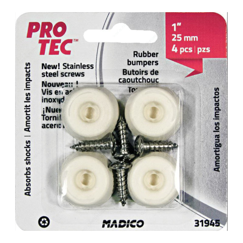 Pro-Tec 31945 Screw-On Bumper Pad, Round, Rubber, Almond, 4/PK - 2