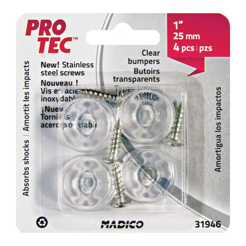 Pro-Tec 31946 Screw-On Bumper Pad, Round, Rubber, Clear - 2