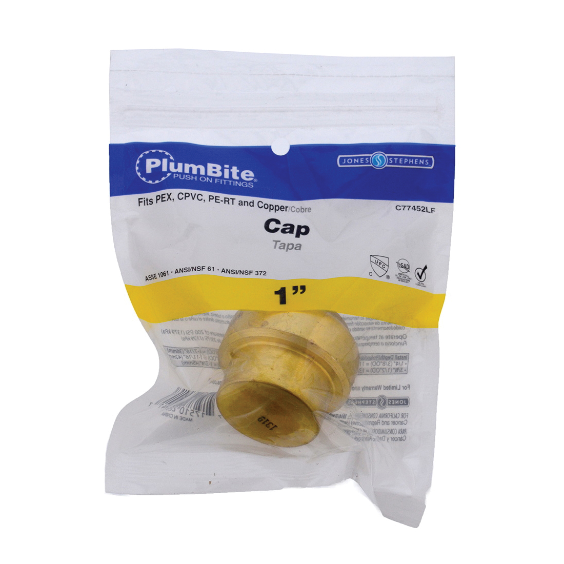 Jones Stephens PlumBite C77452LF Cap, 1 in, Brass, 200 psi Pressure - 4
